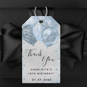 Birthday silver blue balloons thank you gift tags
