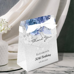 Birthday silver blue florals glitter thank you favor boxes