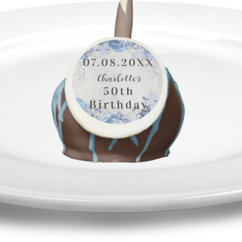 Birthday Silver Blue Florals Name Cake Pops by Thunes at Zazzle