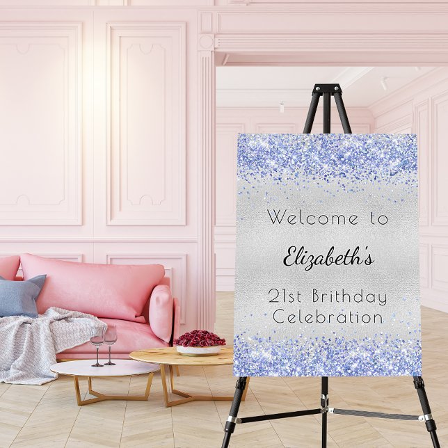 Birthday silver blue glitter drips welcome foam board (Creator Uploaded)
