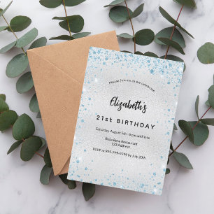 Birthday silver blue glitter invitation