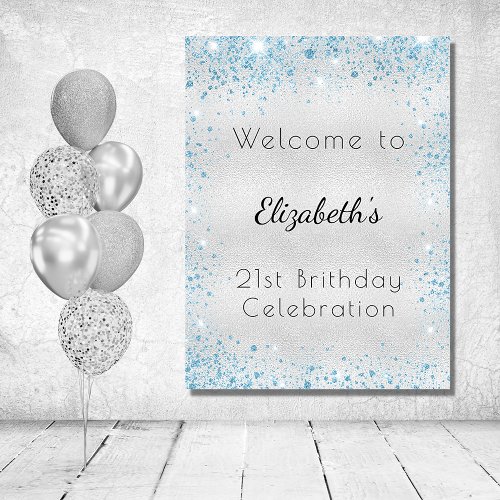 Birthday silver blue glitter name welcome foam board