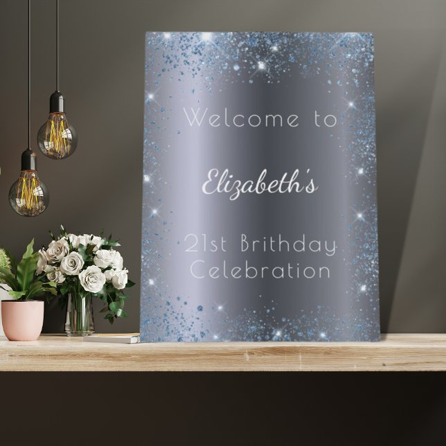 Birthday silver blue glitter name welcome foam board (Creator Uploaded)