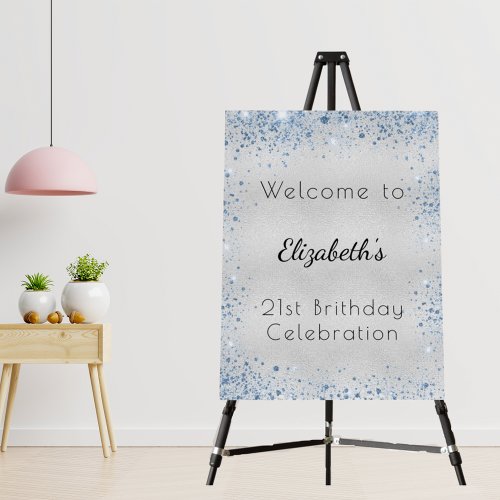 Birthday silver blue glitter name welcome foam board