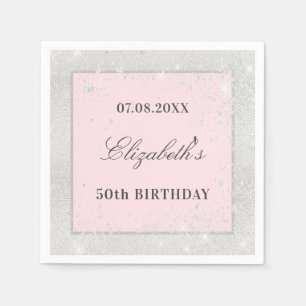 Birthday silver blush pink glitter napkins