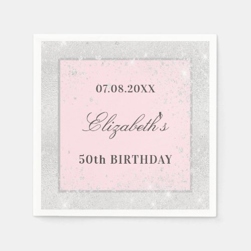 Birthday silver blush pink glitter napkins