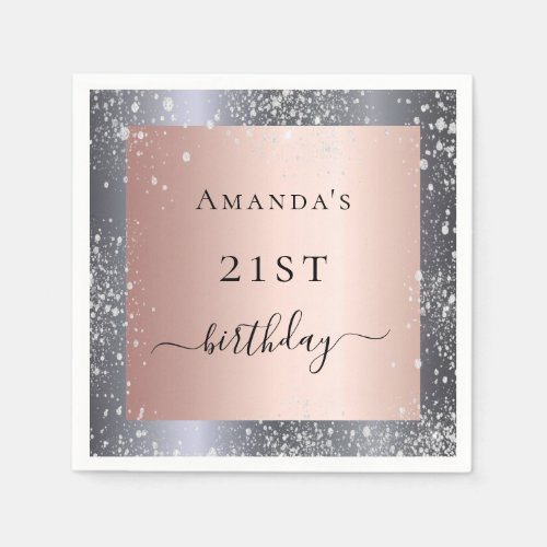 Birthday silver blush rose gold glitter dust napkins