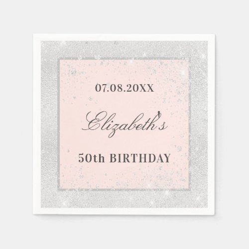 Birthday silver blush rose gold glitter dust napkins