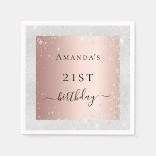 Birthday silver blush rose gold glitter dust napkins