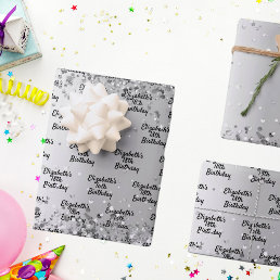 Birthday silver confetti sparkle name elegant wrapping paper sheets