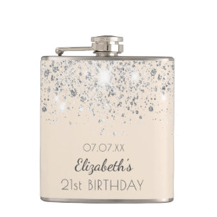 Birthday silver cream glitter friends flask