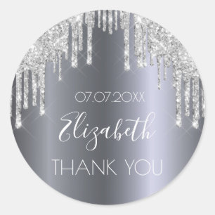 Birthday silver drips Thank You Classic Round Sticker