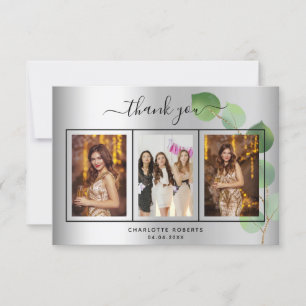 Birthday silver eucalyptus photo thank you card