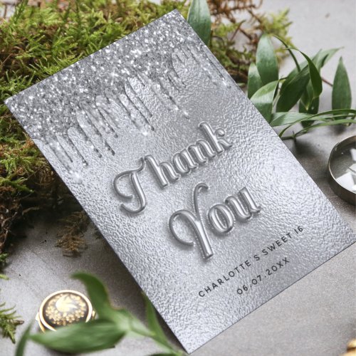 Birthday silver foil glitter modern thank you postcard