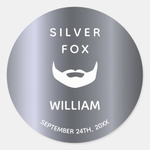 Birthday silver fox beard men guys gray trendy classic round sticker