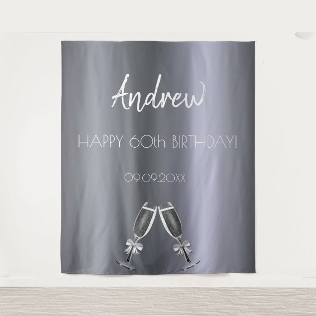 Birthday silver fox men guys gray modern cheers tapestry (Front)