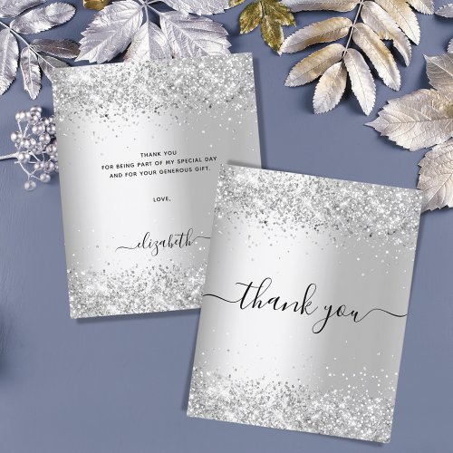 Birthday silver glitter budget thank you card