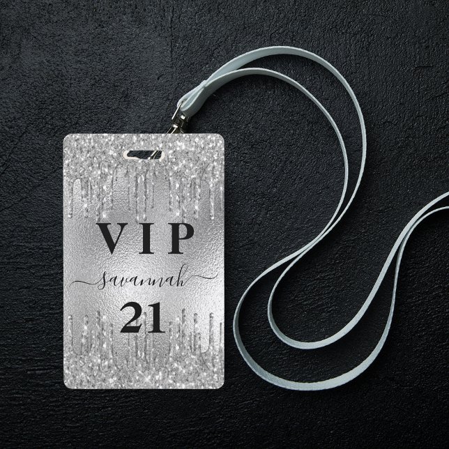Birthday silver glitter drips metal vip invitation badge (Creator Uploaded)
