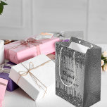 Birthday silver glitter drips monogram  medium gift bag<br><div class="desc">A gift bag for a girly and glamorous 21st (or any age) birthday. A faux silver looking background with faux glitter drips, paint dripping look. Personalize and add a date, name and age 21. The name is written with a trendy hand lettered style script. Can be used both for gift...</div>