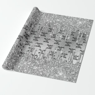 Birthday silver glitter drips name wrapping paper