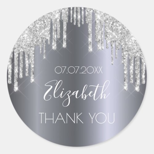 Birthday silver glitter drips Thank You Classic Round Sticker