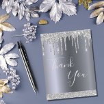 Birthday silver glitter drips Thank You Postcard<br><div class="desc">A faux silver foil metallic looking background color. With faux silver glitter drips. On front large hand lettered script and the text: Thank You. Back: Template for Your thank you note and name/names. Tip: If you don't want it to look like a postcard, click customize, go to the back and...</div>