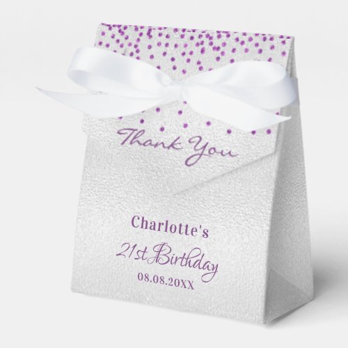 Birthday silver glitter drops purple thank you  favor boxes