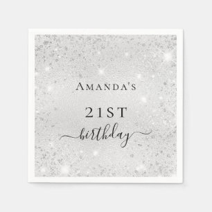 Birthday silver glitter dust monogram bright napkins