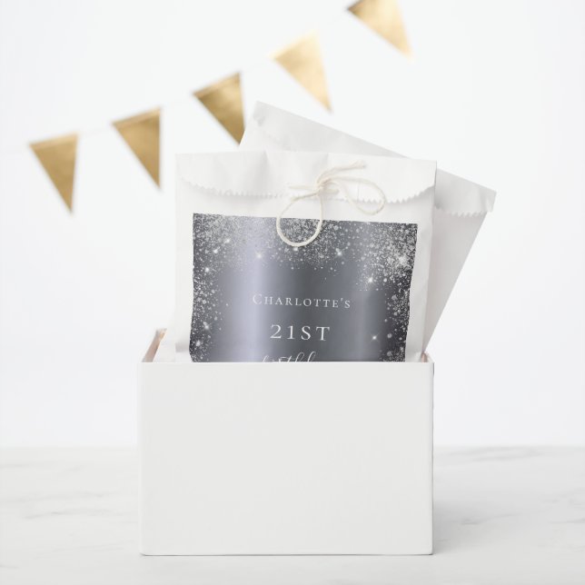 Birthday silver glitter dust monogram elegant favor bag (Party)