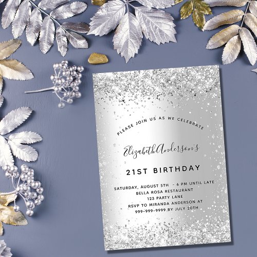 Birthday silver glitter elegant glamorous invitation