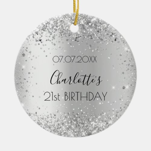 Birthday silver glitter friends names christmas ceramic ornament