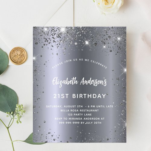 Birthday silver glitter glam budget invitation flyer