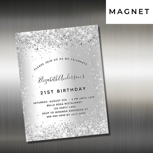 Birthday silver glitter luxury invitation magnet