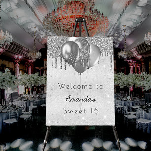 Birthday silver glitter metal welcome foam board