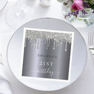Birthday silver glitter monogram elegant napkins