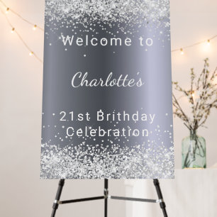 Birthday silver glitter name welcome foam board