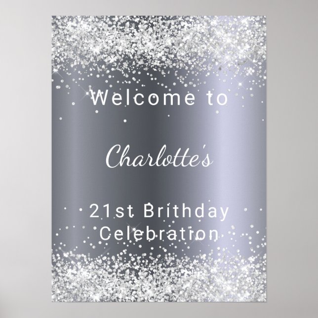 Birthday silver glitter name welcome poster (Front)