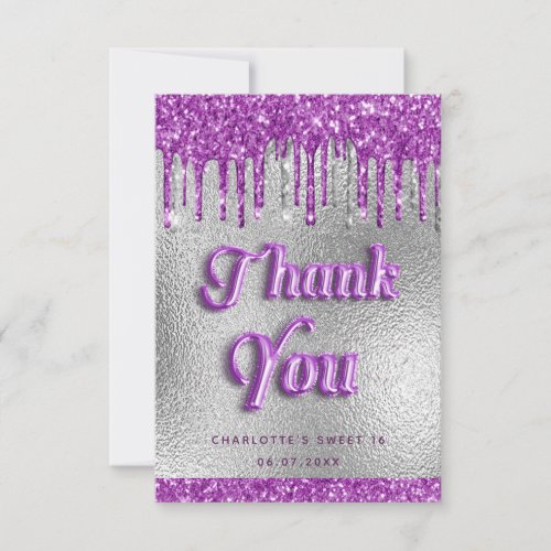Birthday silver glitter purple foil modern luxury thank you card