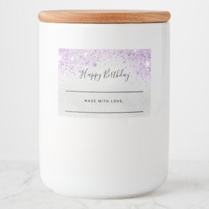 Birthday silver glitter purple homemade food label