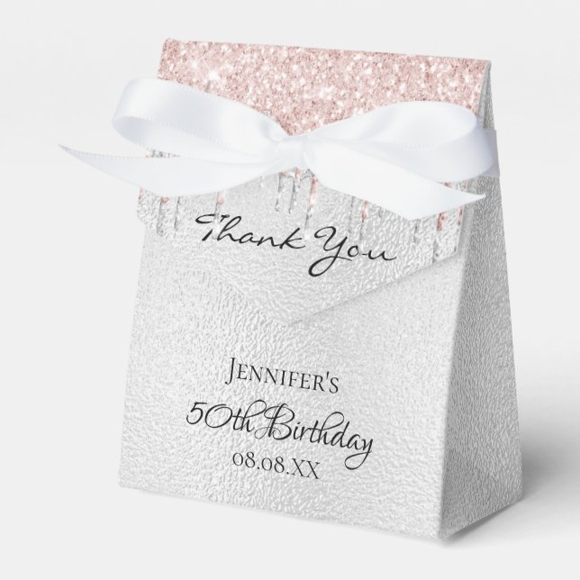Birthday silver glitter rose gold thank you favor  boxes (Front Side)