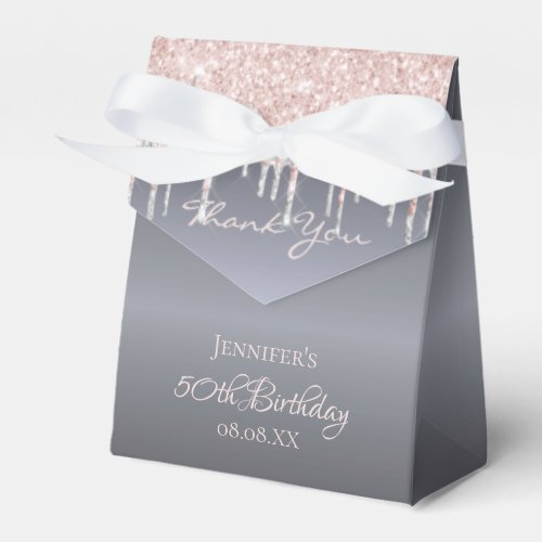 Birthday silver glitter rose gold thank you favor boxes