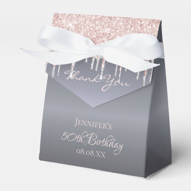 Birthday silver glitter rose gold thank you favor boxes (Front Side)