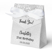 Birthday silver glitter script name thank you favor boxes