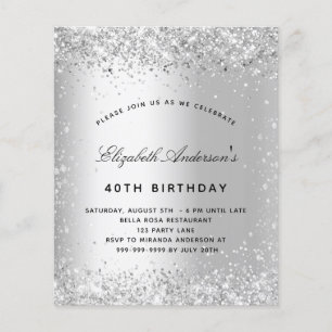 Birthday silver glitter sparkles budget invitation flyer