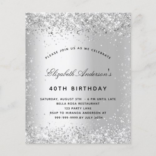 Birthday silver glitter sparkles budget invitation flyer