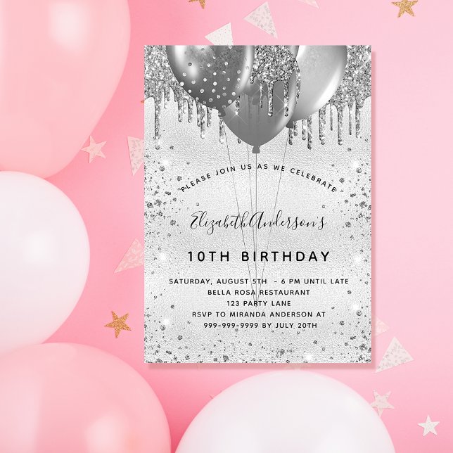 Birthday silver glitter sparkles glamorous girl invitation (Creator Uploaded)