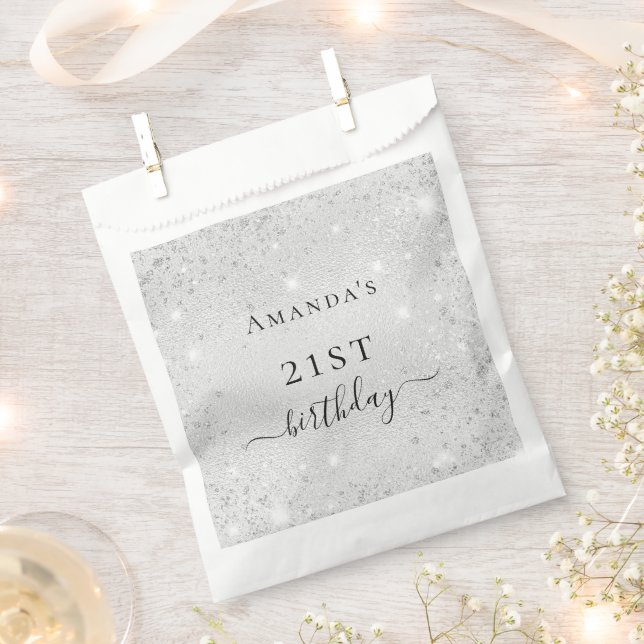 Birthday silver glitter sparkles name elegant favor bag (Clipped)