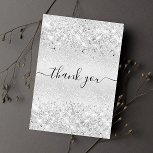 Birthday silver glitter thank you card