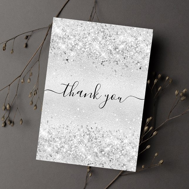 Birthday silver glitter thank you card (Creator Uploaded)