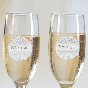 Birthday silver glitter this drink belongs to classic round sticker